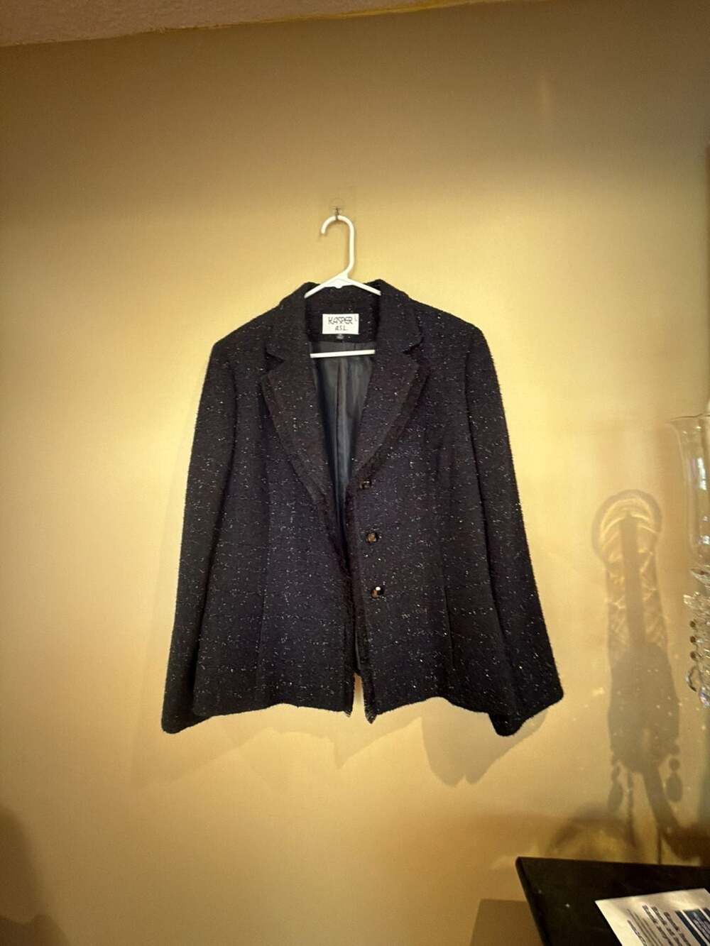 Kasper A.S.L. Blazer Size 14 Black Tweed Metallic Thread